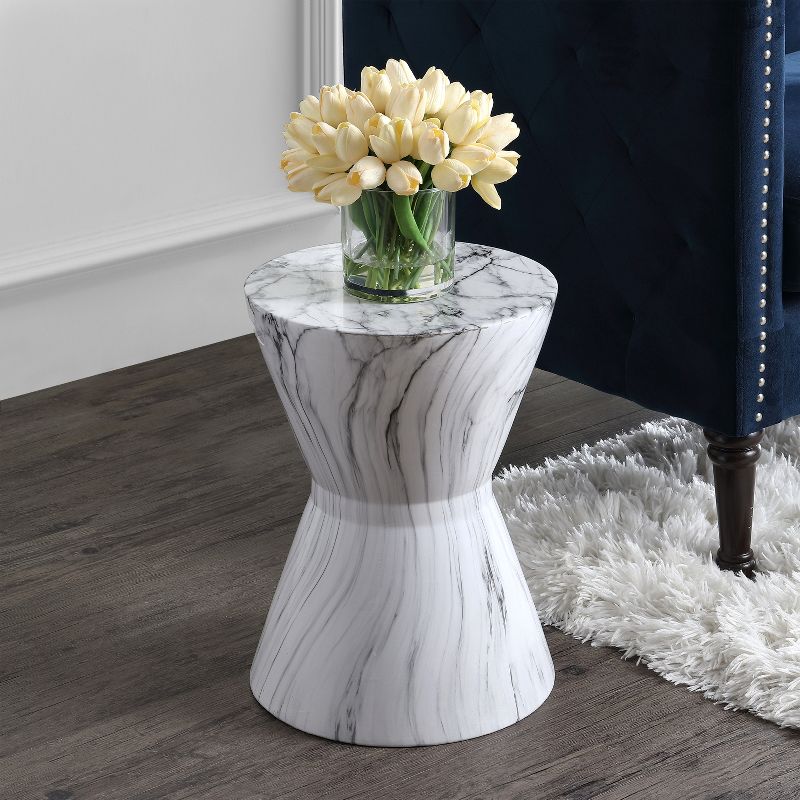 JONATHAN Y African Drum 17.3" White Marble Finish Ceramic Garden Stool, 5 of 7