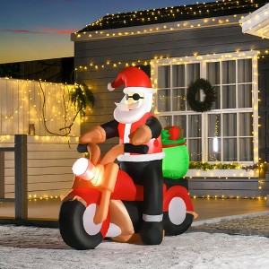 Angel Sar 6ft Inflatable Santa Claus Riding Motorcycle with Toy Bag, LED Light-Up Blow-Up Yard Decoration, Outdoor Christmas Decor - 1 of 4