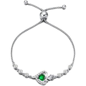 Sterling Silver Birthstone Tennis Bracelet for Women, Rose Heart Gemstone Jewelry, Anniversary Birthday Gift for Mom Wife - 1 of 4