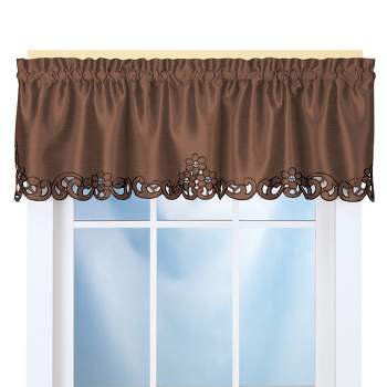 Collections Etc Elegance Scroll Embroidered Cut-Out Window Valance with Rod Pocket Top for Easy Hanging, 58" W x 13" L