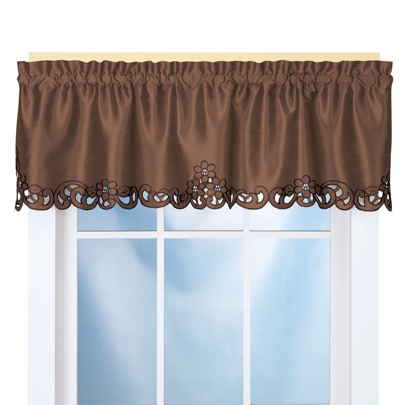 Collections Etc Elegance Scroll Embroidered Cut-Out Window Valance with Rod Pocket Top for Easy Hanging, 58" W x 13" L, 1 of 3