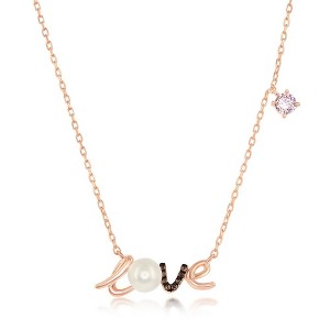 Bella Silver Sterling Silver FWP & Pink CZ  "LOVE" Necklace - Rose Gold Plated - Rose - 16+2 Inch - 1 of 2