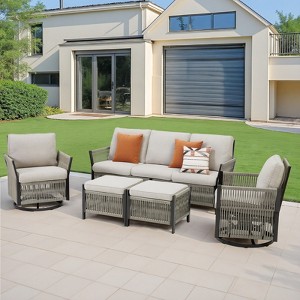 Buenhomino Outdoor PE Wicker Patio Furniture Sets – Swivel Chairs, Sofas, Ottomans & Tables with Weather-Resistant Cushions - 1 of 4