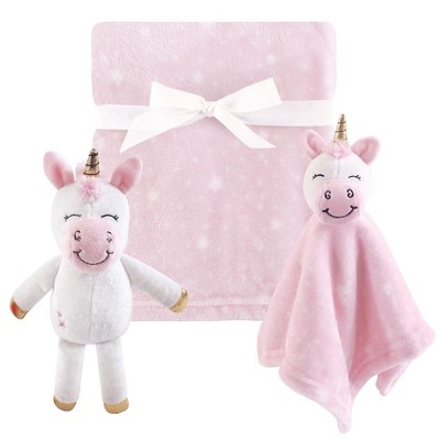 Hudson Baby Infant Girl Plush Blanket, Security Blanket and Toy Set, Pink Unicorn Security Blanket, One Size