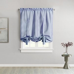 Commonwealth ThermaLogic Ticking Stripe Tie Up With 2" Header 3" Rod Pocket 0.5" Side Hems and 0.5" Bottom Hem - 40x63" - Navy - 1 of 3