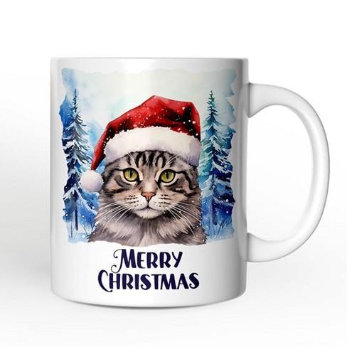 Tabby Cat with Santa Hat Mug, Winter Forest Christmas Gift (Non-Custom Only)| OrnamentallyYou - image 1 of 4