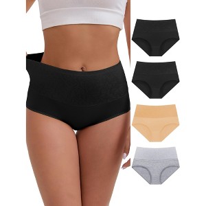 INSPIRE CHIC Women's High-Waisted Tummy Control Butt Lifting Postpartum Briefs 5 Packs - 1 of 4