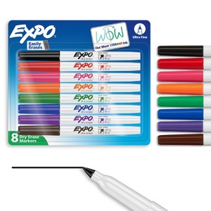 Expo 8pk Dry Erase Markers Ultra Fine Tip Multicolored: Whiteboard & Thin Markers, Low-Odor, Quick Drying, Ages 6+ - 1 of 4