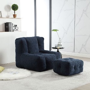 CAVINAS Fluffy Bean Bag Chair, Lazy Sofa Chair with Memory Foam and Ottoman, for Living Room, Bedroom, Apartment, Blue - 1 of 4