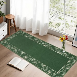 Floral Bordered Rugs for Living Room Bedroom Soft Washable Low Pile Non-Slip Modern Rug - 1 of 4