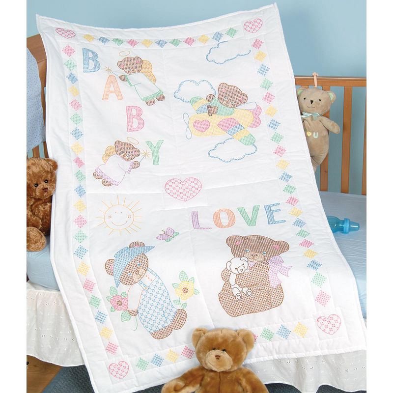 Jack Dempsey Stamped White Quilt Crib Top 40"X60"-Baby Love Bears, 3 of 4