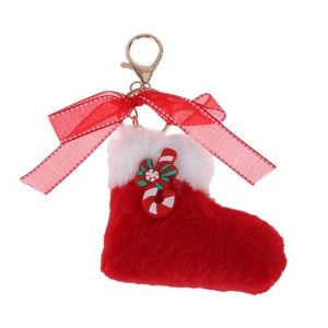 Unique Bargains Christmas Keychain with Double Ring and Lobster Clasp Plush Mesh Metal 1 Pc - 1 of 4