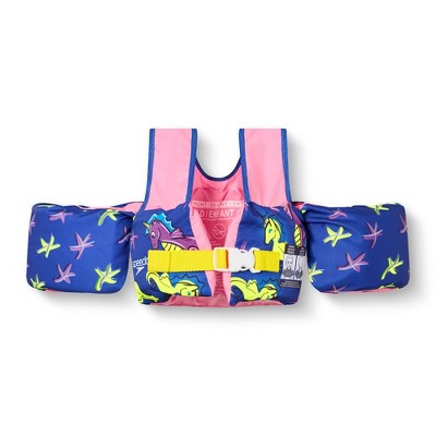 Condition photo showing New/Like New for speedo splash jammer jelly unicorn of the sea kids' life jacket vest - neon purple