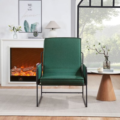 GlasFlength Accent Chairs pholstered Wood Accent Arm Chair Reading Chair Vanity Chair with Storage Bag Living Room Chair, Green, 29.13"*36.61"*35.24"