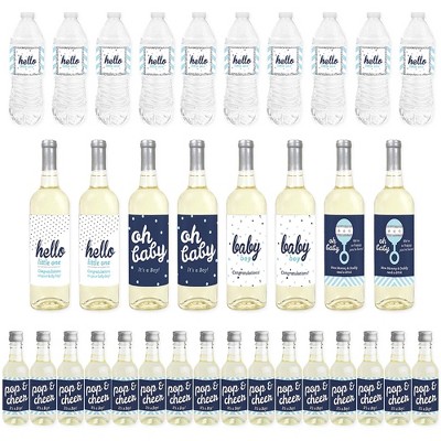 Big Dot of Happiness Hello Little One - Blue and Silver - Boy Baby Shower Decorations - Beverage Bar Kit - 34 Pieces