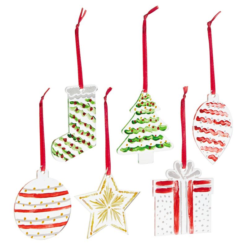 Bright Creations 24 Pack Clear Acrylic Christmas Ornaments, 3" DIY Blank Ornaments with Red Ribbon, 6 Holiday Designs, 3 of 9