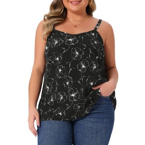 Agnes Orinda Women's Plus Size Floral Adjustable Spaghetti Strap V Neck Sleeveless Cami Summer Casual Tunic Tank - 1 of 4