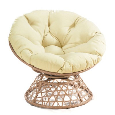 COWLOWN Beige Boho Chair with Adjustable Height & 360 Swivel Base, Cozy Wicker Accent Chair with Thick Cushion for Bedroom, Living Room, Reading Nook