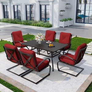 Captiva Designs 7pc Patio Dining Set with Rectangular Table with Umbrella Hold & Spring Motion Chairs - 1 of 4