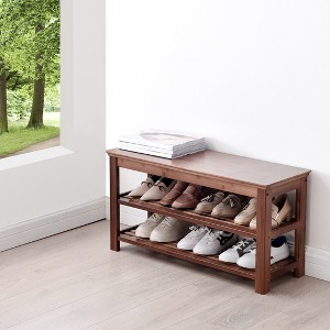 Modern Simple Style Shoe Stool, Bamboo Wooden Shoe Bench, Double Storage Shoe Cabinet for Hallway, Bedroom Balcony - 1 of 4