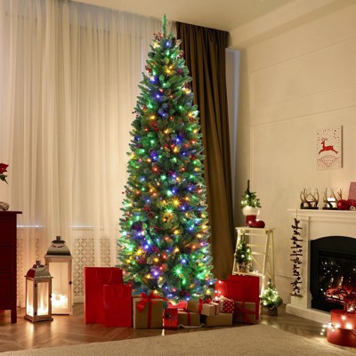 6 FT Pre-Lit Pencil Christmas Tree, Artificial Christmas Tree with 200 Multicolor  Lights, 8 Lighting Modes