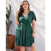 Clearlove Summer Plus Size V Neck Wrap Dress High Waisted Short Sleeves Summer Casual Midi Dress with Belt - 4 of 4