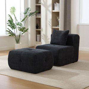 Modular Tufted Lounge Chair with Ottoman, Fuzzy Upholstered All-Foam Sofa Set for Living Room Bedroom-3irtyhousy - 1 of 4