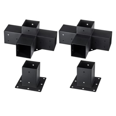 VEVOR Pergola Bracket Kit 4''x4''(Inner Size 3.6x3.6), 4pcs 4-Way Heavy Duty Corner Bracket Woodworks DIY Post Base Kit