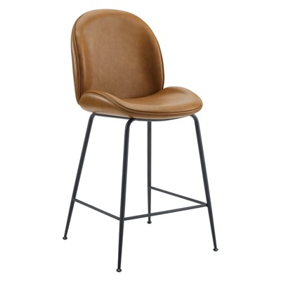 Modway Scoop Black Powder Coated Steel Leg Vegan Leather Counter Stool