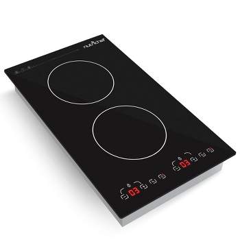 NutriChef Dual Induction Cooker - 1800w Countertop Double Burner Cooktop - Digital Ceramic Technology - Black, Efficient & Stylish Cooking.