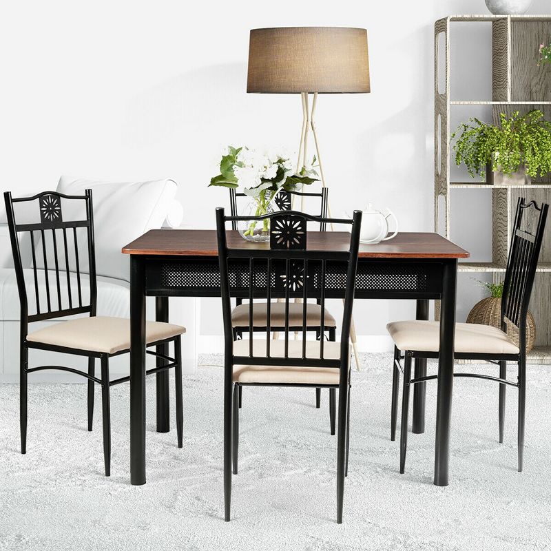 Costway 5 Piece Dining Set Wood Metal Table and 4 Chairs Kitchen Breakfast Furniture, 4 of 11