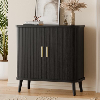 Gikpal, 30" Sideboard Buffet Cabinet with 2 Sliding Tambour Doors & Adjustable Shelves, Fluted Entryway Cabinet, Modern Coffee Bar Console Table