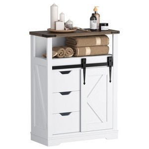 Bathroom Floor Cabinet, Bathroom Cabinet Storage with Sliding Barn Door and 3 Drawers, Small Storage Cabinet with Adjustable Shelves - 1 of 4