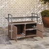 2-Tier Shelf PE Rattan Outdoor Bar Table, Glass Top Outdoor Serving Cart with Cabinet - 3 of 4