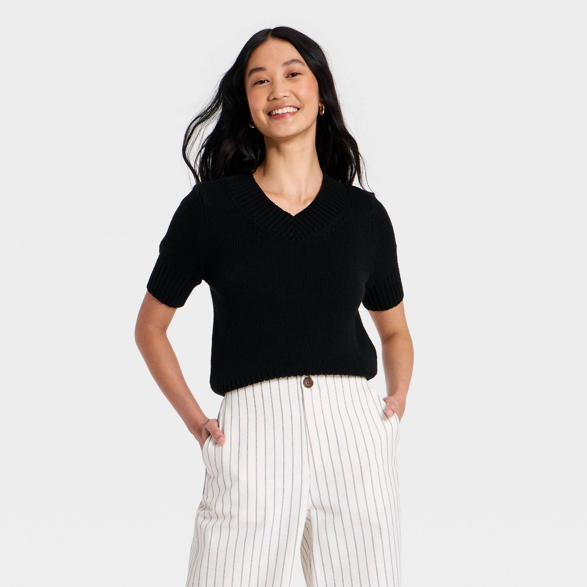 Women's Short Sleeve V-Neck Sweater - A New Day™