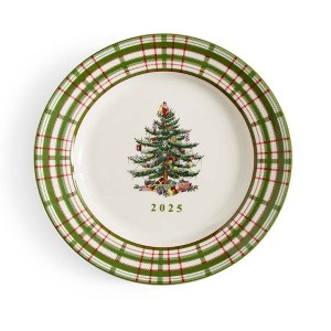 Spode 2025 Annual Collector Plate - 8" Porcelain Christmas Plate with Plaid Border & Tree Motif - Microwave, Oven, Freezer, Dishwasher Safe - 1 of 4