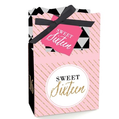 Big Dot of Happiness Chic 16th Birthday - Pink, Black and Gold - Party Favor Boxes - Set of 12