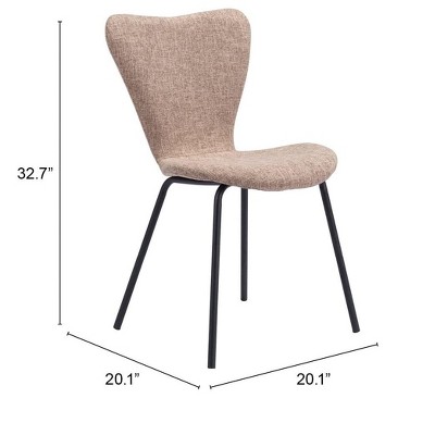 Brown Velvet Upholstered Side Chair with Metal Legs, Set of 2