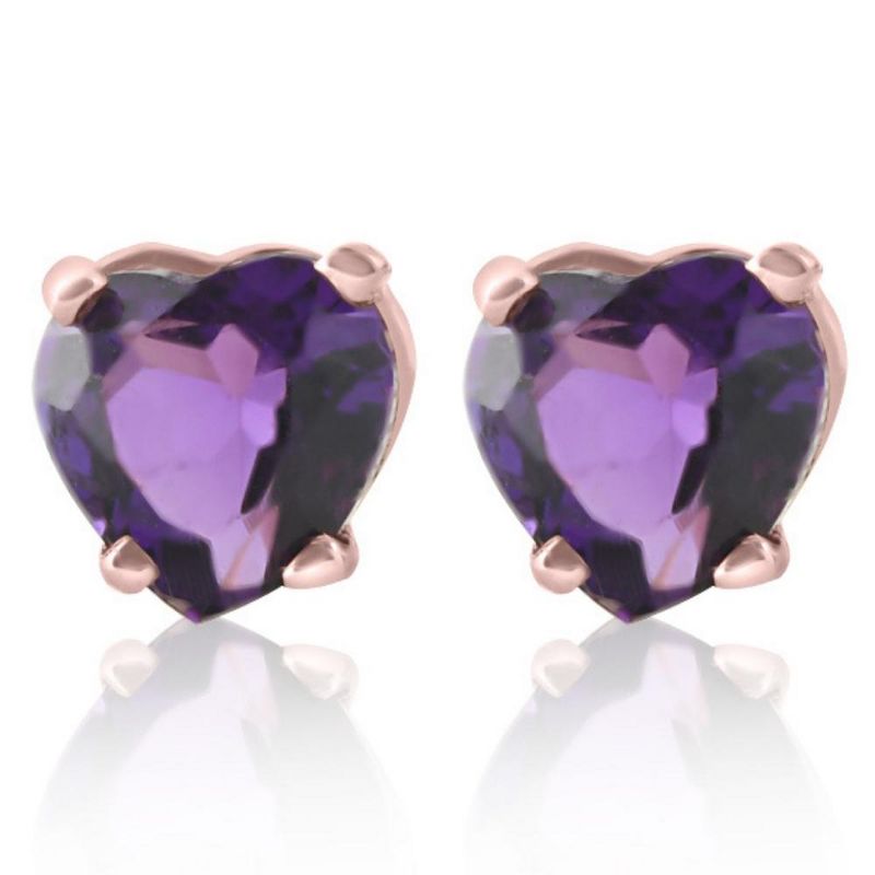 Pompeii3 1ct Heart Shape Amethyst Studs Earrings in 14K, Yellow, Rose, or White Gold, 1 of 4