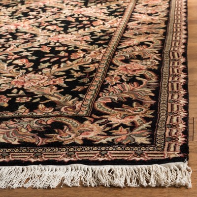 Elegant Kerman Black Wool 5' x 7' Hand-Knotted Area Rug