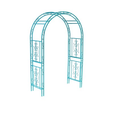 Evergreen Montebello Iron Garden Arbor, Coastal Blue- 53 x 84 x 23 Inches Fade and Weather Resistant Outdoor Decor