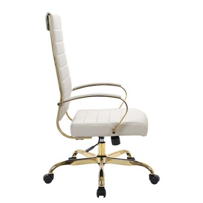 Tan High-Back Swivel Leather Office Chair with Gold Metal Frame