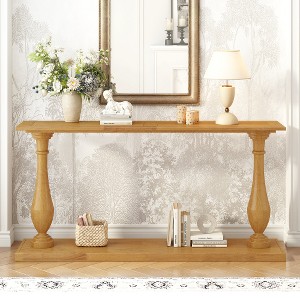 Vintage Sofa Table Console Table with Pine Veneer and Vase-Leg Design, Farmhouse Entryway Table with Storage for Living Room Entryway - 1 of 4