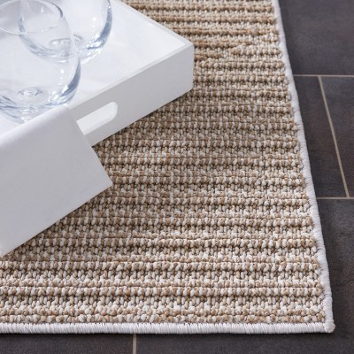 Ivory and Beige Square Synthetic Indoor/Outdoor Rug