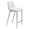 Zuo Modern Magnus Counter Stool Set of 2, 39.8" H, White Faux Leather Seat, Brushed Silver Frame, Modern Design - 2 of 4