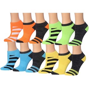 Tipi Toe Kids Boys 12 Pairs Athletic Sports Performance Colorful Trio Striped Solid Colors Low Cut Socks - 1 of 1