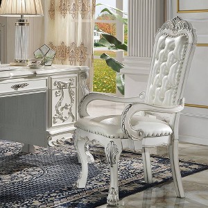 21" Dresden Accent Chair Synthetic Leather Bone White Finish - Acme Furniture: Tufted, No Assembly, Wood Composite Frame - 1 of 4