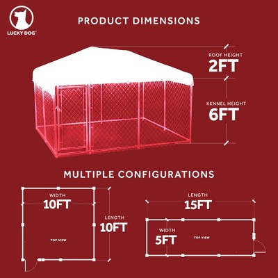 Lucky Dog 10 x 6 Foot Large Outdoor Galvanized Steel Dog Kennel with Roof Cover