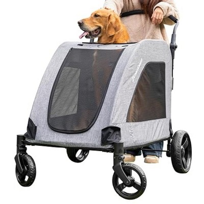 LAOTIES 46'' Extra Large Dog Stroller for 2 Medium Dogs,Foldable Pet Stroller with Dual Entry,Adjustable Handle,Shock Absorbing Wheels