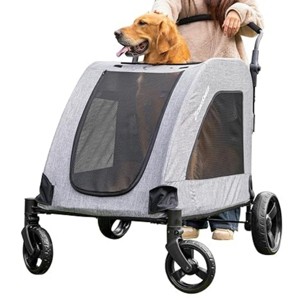 LAOTIES 46'' Extra Large Dog Stroller for 2 Medium Dogs,Foldable Pet Stroller with Dual Entry,Adjustable Handle,Shock Absorbing Wheels - 1 of 4